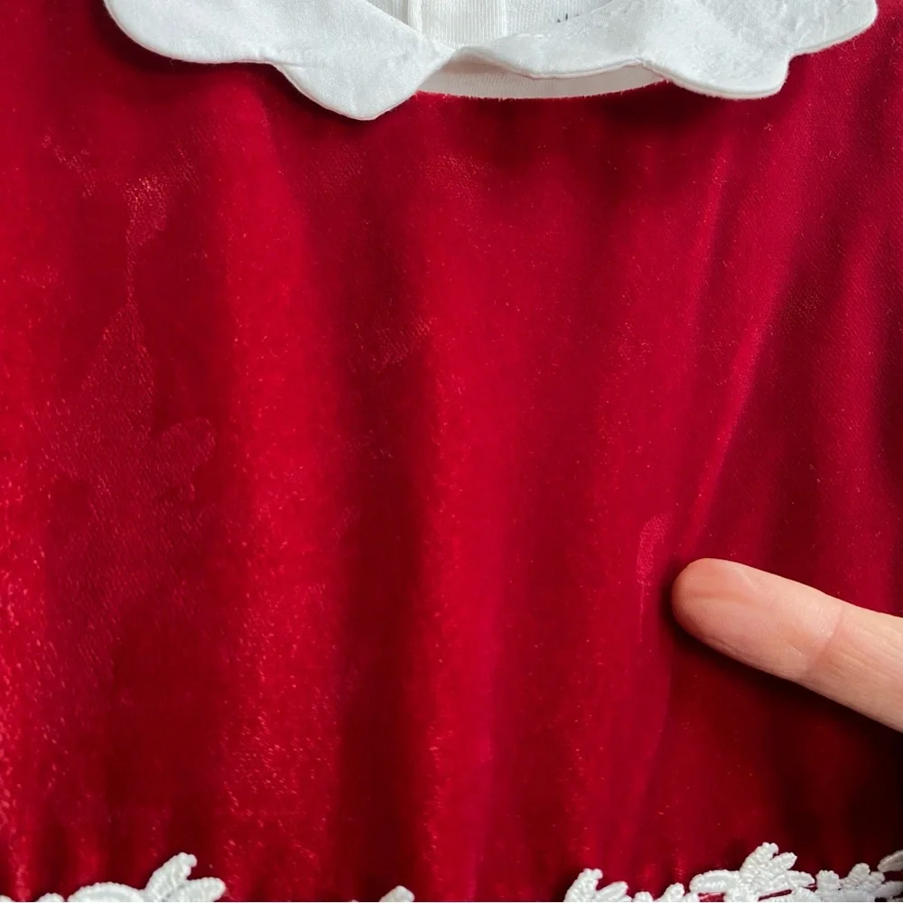 Janie And Jack Red Velvet Holiday Dress With Scallop Collar Top Size 3
